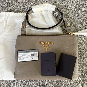 Brand new Prada Gray Leather Double Zip Crossbody